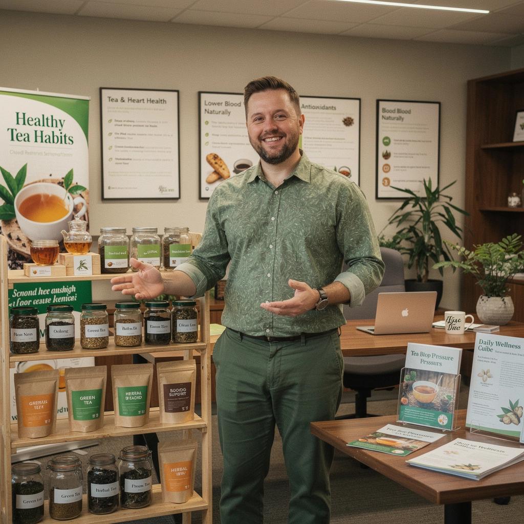 Zöld tea levelek, amelyek frissen készített italban úsznak, egészséges vérnyomásért.